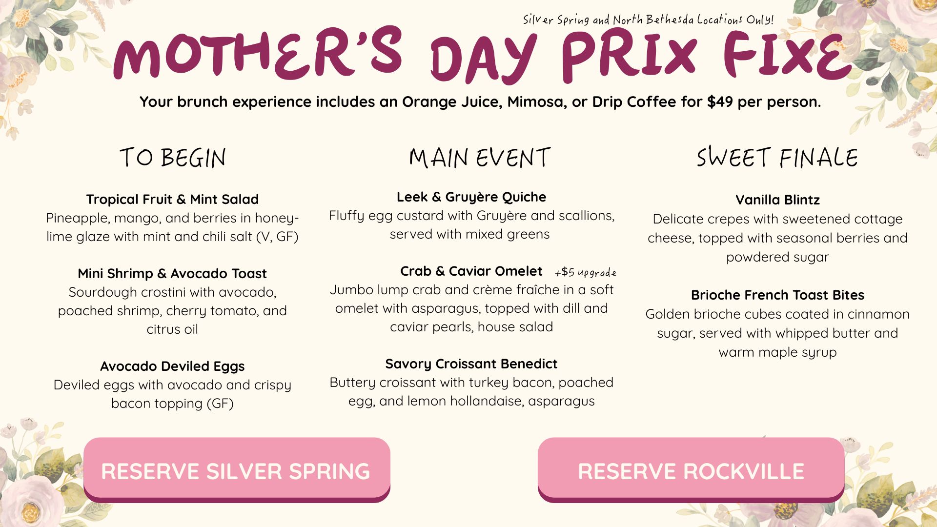 Mother Day Menu